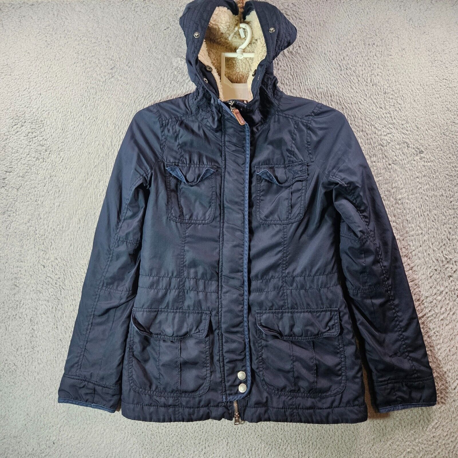 Abercrombie & Fitch Xs Lightweight Puffer Jacket W Hooded Full Zip Navy - Flaw